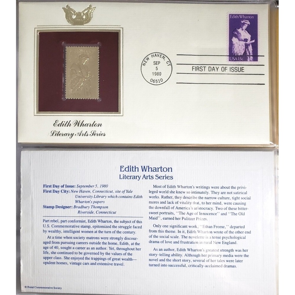 Edith Wharton Literary Arts Series 1st Day of Issue Sept. 5,1980 Design Thompson